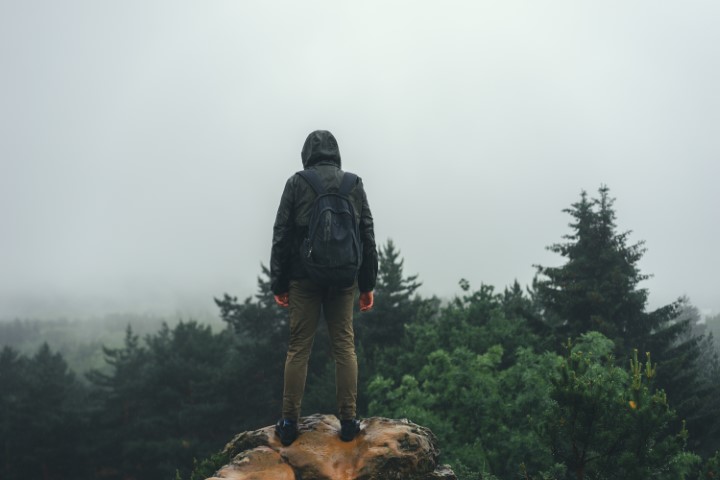 Hiker in wet conditions